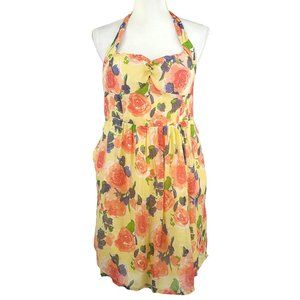 Very J Floral Sundress Womens Size M Yellow Red Built In Bra Side Zip NEW